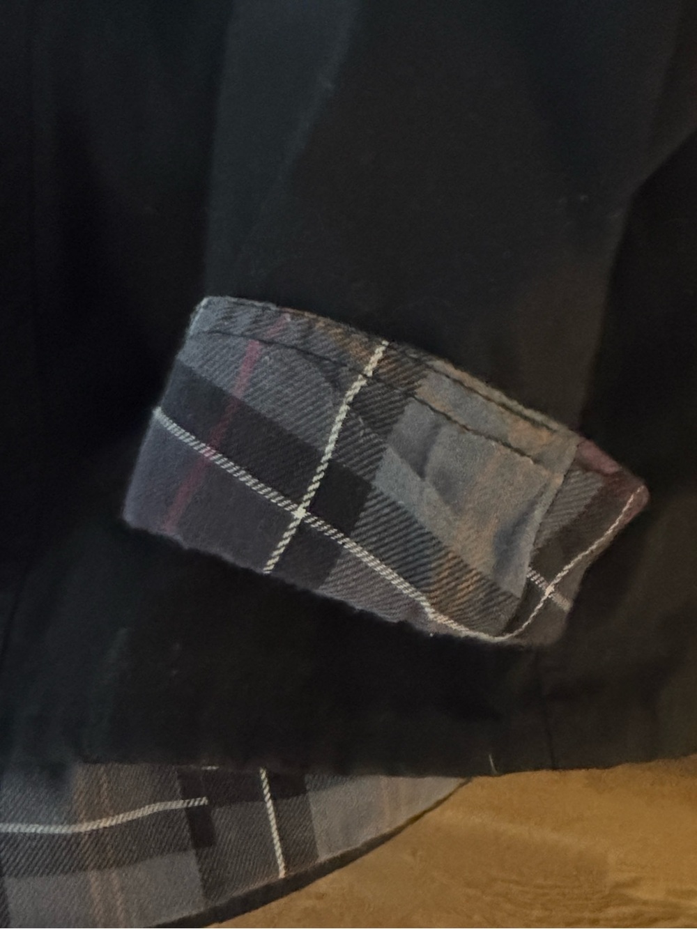 Barbour Black Utility Jacket with Tartan Lining and Corduroy Collar - Picture 9 of 14